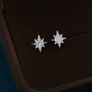 Starburst Cz Crystals Stud Earrings In Sterling Silver, 2 of 11