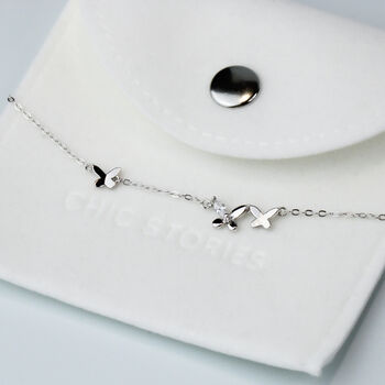 Sterling Silver Crystal Butterfly Charm Bracelet, 4 of 5