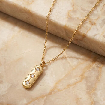 Gold Or Silver Vertical Bar Necklace With Three Stars, 2 of 6