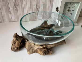 20–24cm Molten Glass Bowl On Teak Root Handmade Dish, 4 of 9