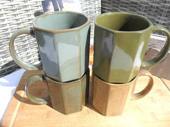 Set Of Four Assorted Reactive Glaze Hexi Mugs In Earth Tones, 9 of 12