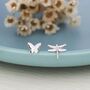Mismatched Butterfly And Dragonfly Stud Earrings In Sterling Silver, thumbnail 3 of 12
