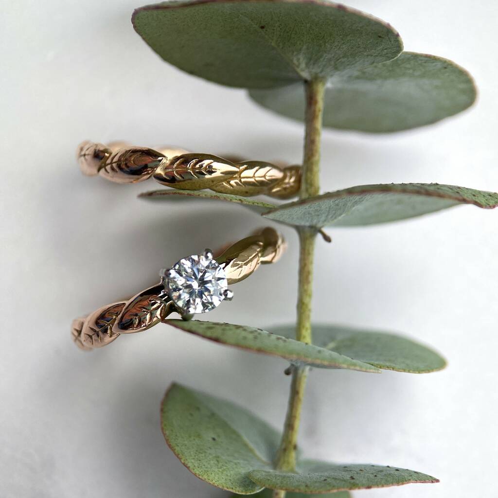 Diamond And Rose Gold Laurel Leaf Ring, 1 of 3