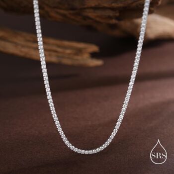 Sterling Silver 2mm Cz Tennis Necklace, 7 of 12