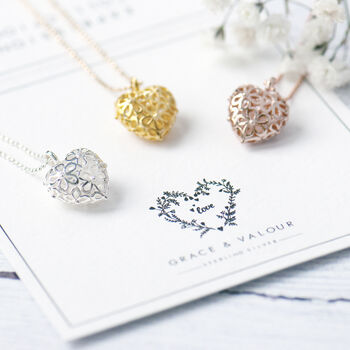 Filagree Flower Heart Sterling Silver Necklace,, Valentine's Gift For Her, 2 of 12