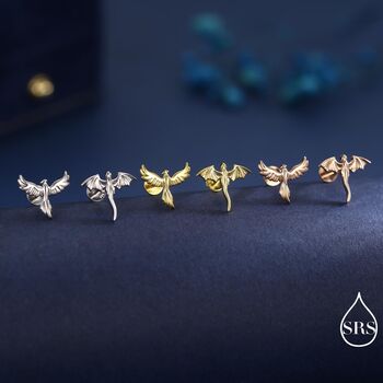 Mismatched Dragon And Phoenix Internally Threaded Flat Back Earrings In Sterling Silver, 8 of 12