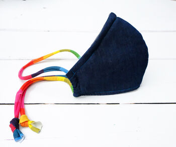 Kids Denim Face Mask With Rainbow Tie, 10 of 11