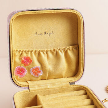 Embroidered Flower Square Travel Jewellery Case In Pink, 3 of 3