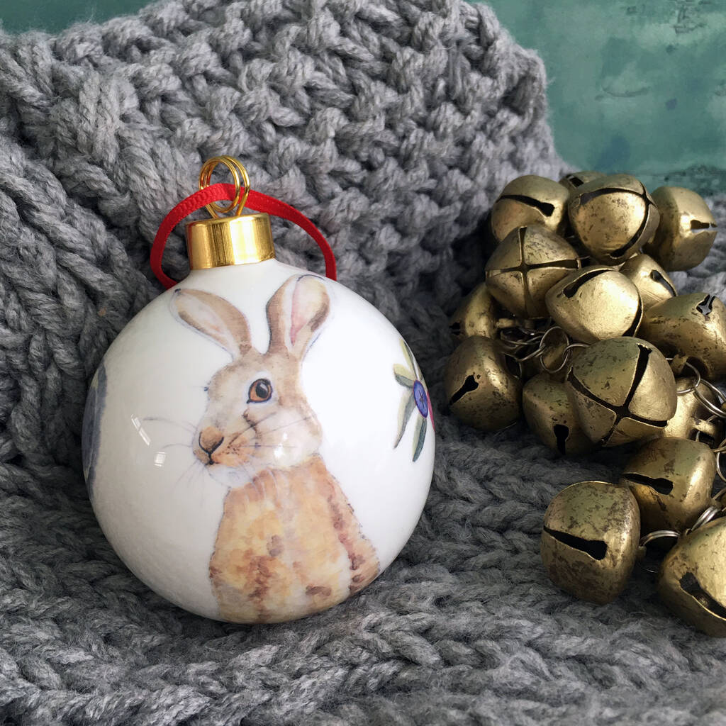 Hare Bone China Christmas Bauble By littlebirdydesigns