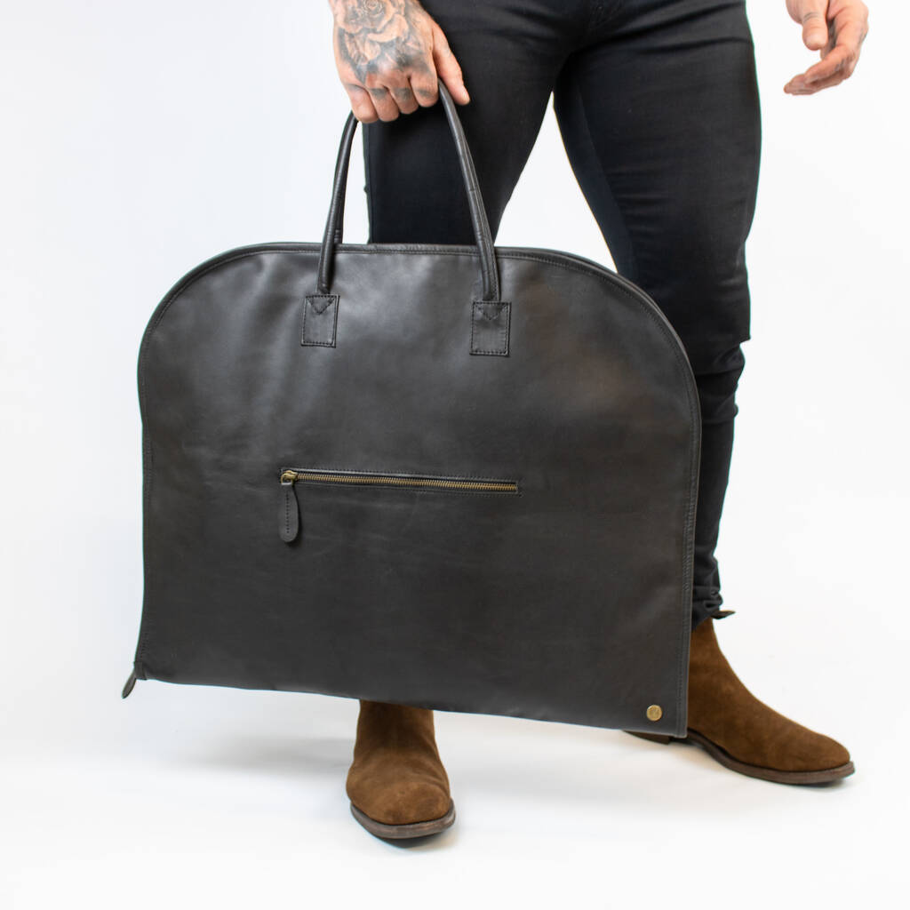 Classic Black Leather Garment Suit Carrier, 1 of 8