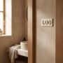 Loo Sign Pastel Yellow, Bathroom Toilet Sign Birch Wood, thumbnail 2 of 12