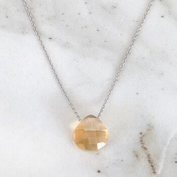 Citrine Teardrop November Birthstone Necklace, Silver, 4 of 6
