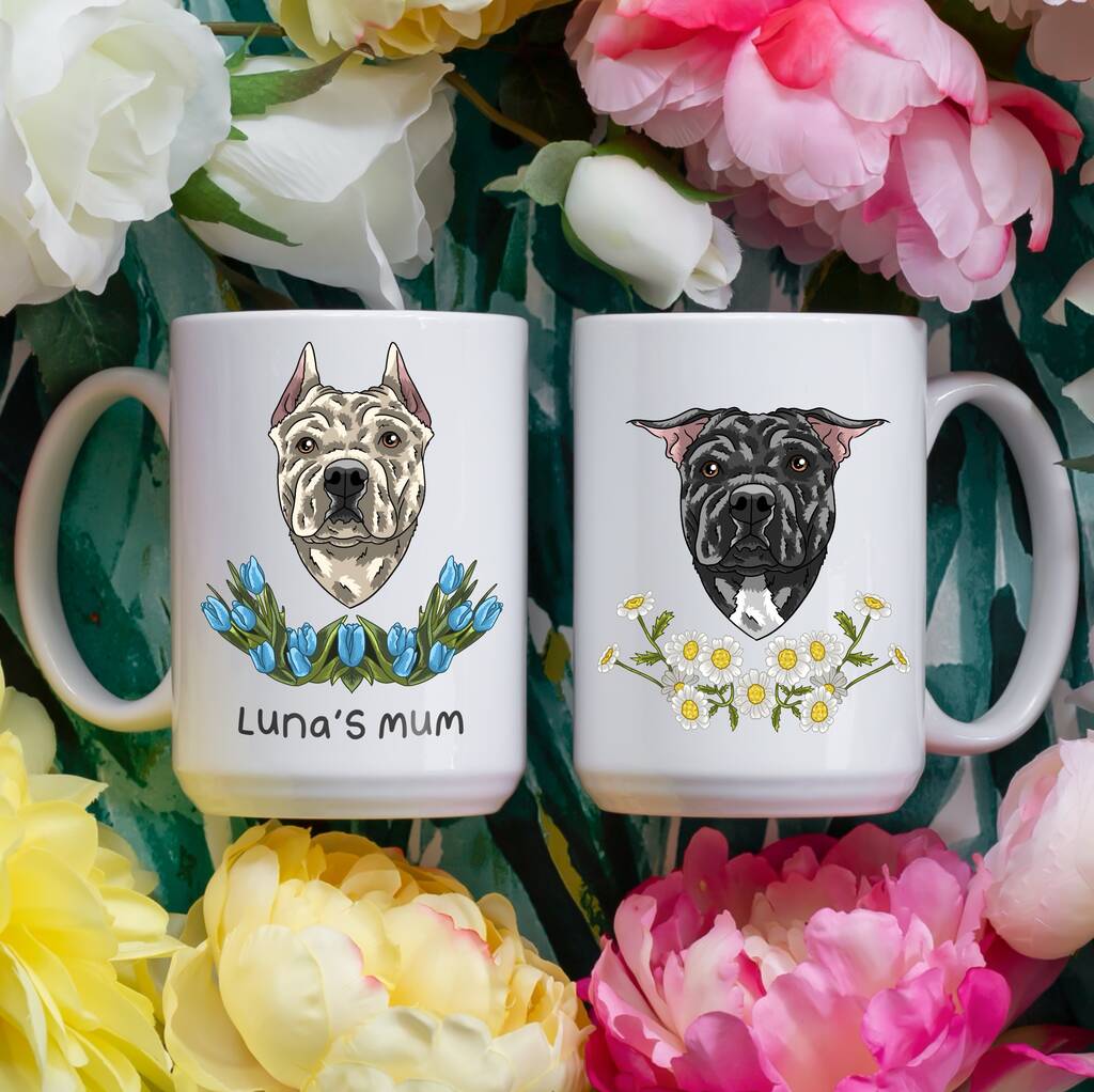 Personalised Pittie Flower Mug For Pitbull Mum, 1 of 10