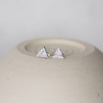 Sterling Silver Textured Triangle Studs, 5 of 9