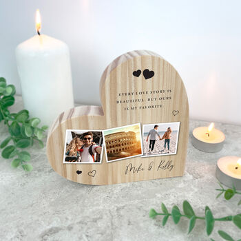 Personalised Couples Photo Wooden Freestanding Heart, 4 of 7