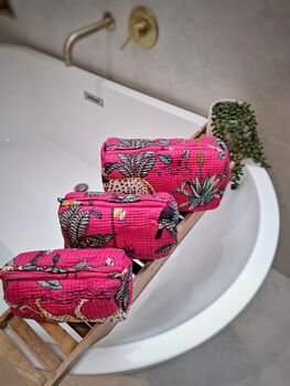 Set Of Three Quilted Cotton Cosmetic Bags Jungle, 4 of 9