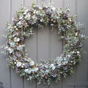Christmas Wreath With Frosted Eucalyptus And Berries, 2 of 8