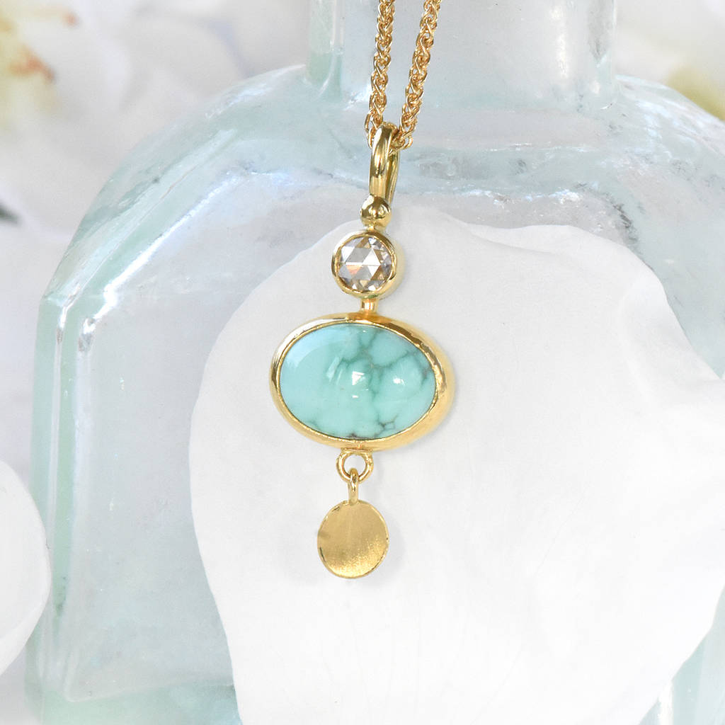 turquoise and diamond pendant in 18ct gold by lilia nash jewellery ...