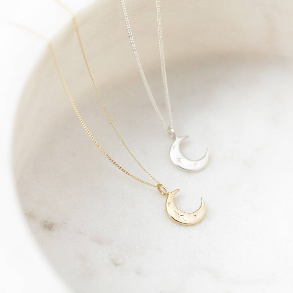 Solid Gold Crescent Moon Necklace, 1 of 11