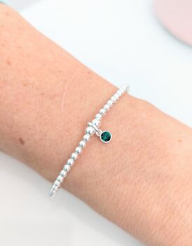 Sterling Silver May Birthstone Beaded Stretch Bracelet, 2 of 10