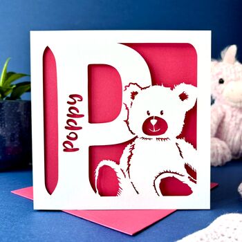 Papercut Teddy Bear Personalised New Baby Card, 6 of 7