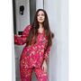 Ladies Hot Pink Birds Of Paradise Print Cotton Pyjamas, thumbnail 3 of 6