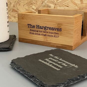 Personalised Slate Coaster Set With Wooden Box, 3 of 7