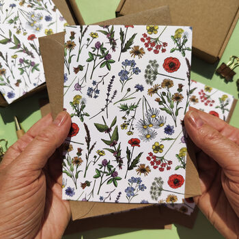 10 X Wild Meadow Patterned Notecards, 4 of 7