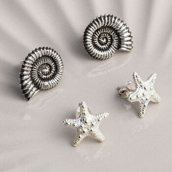 Sterling Silver Oxidised Fossil Studs, 6 of 6