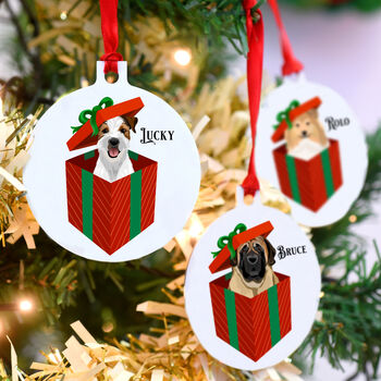 Personalised Cute Dog In Present Christmas Decoration, 2 of 12