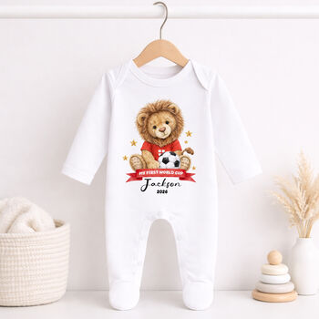 Personalised Lion First World Cup Baby Outfit, 4 of 9