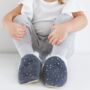 Dotty Fish Silver Stars Soft Suede Baby And Toddler Slippers With Fleece Lining, thumbnail 2 of 7