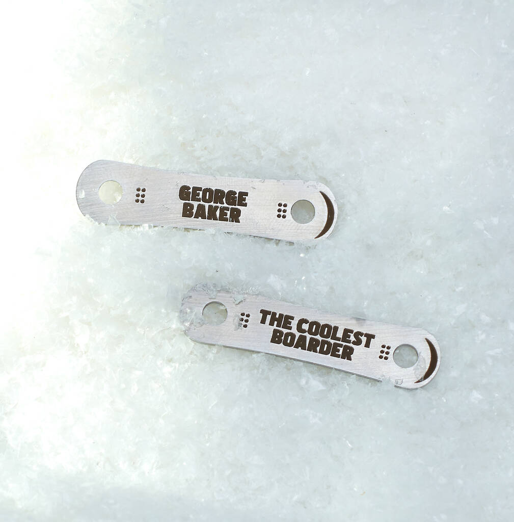 Personalised Snowboarding Metal Shoe Tags, 1 of 5