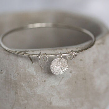 Sterling Silver Textured Circle Charm Bangle, 2 of 5