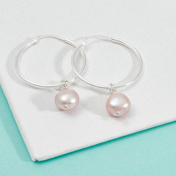 Pearl Earrings White Or Pink Pearls On Silver Hoops, 3 of 5