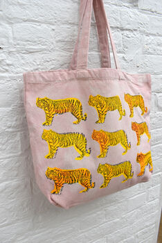 Pink And Yellow Tiger Canvas Shopper Bag, 6 of 6