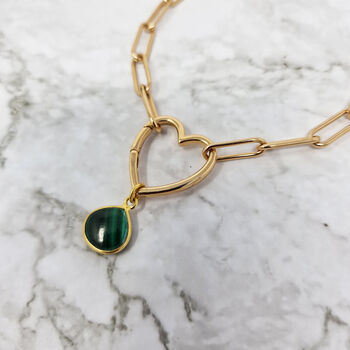 18k Gold Vermeil Plated May Crystal Malachite Necklace, 3 of 6