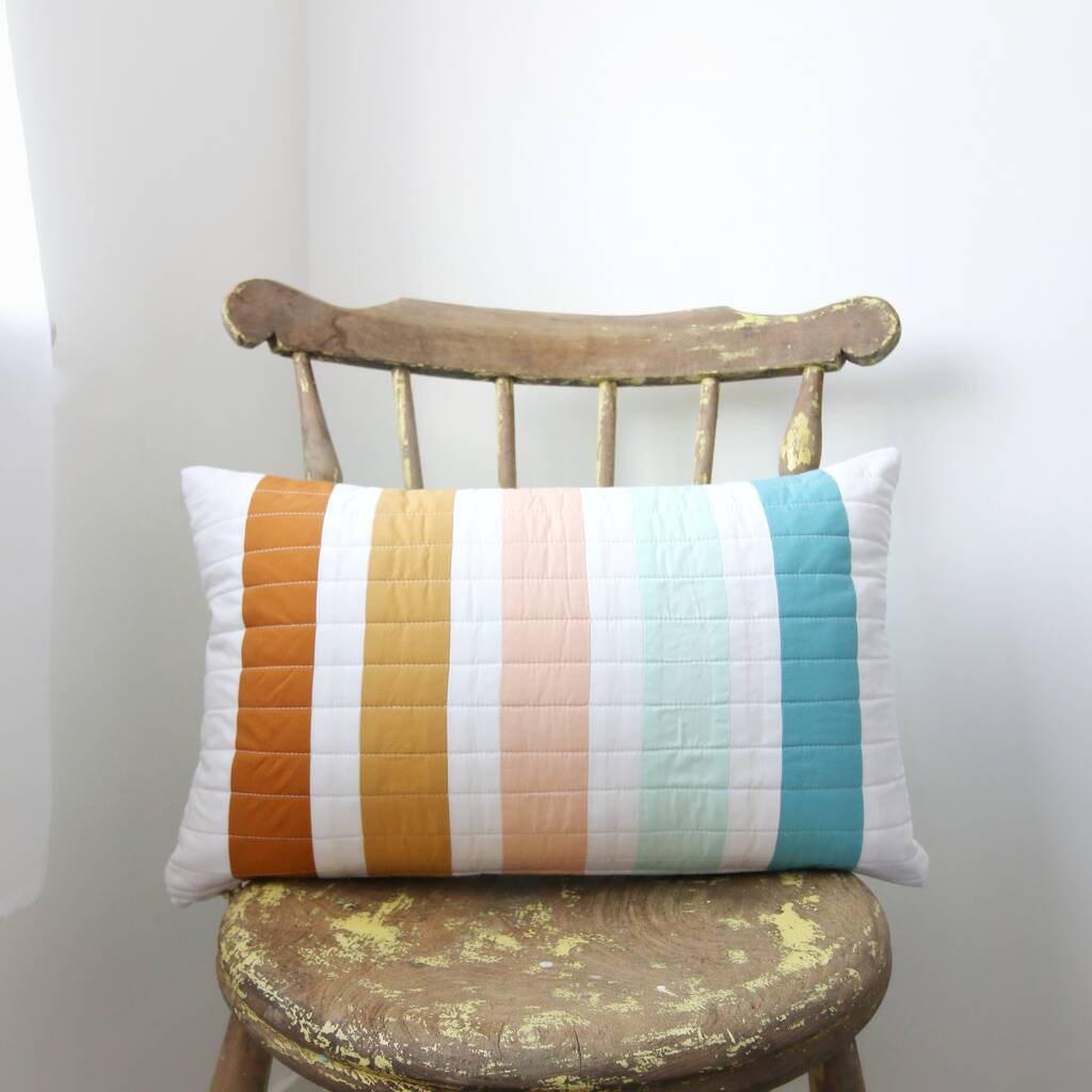 pastel rainbow striped handmade quilted cushion cover by kindred