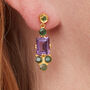 Amethyst Emerald Gold Plated Silver Drop Stud Earrings, thumbnail 1 of 9