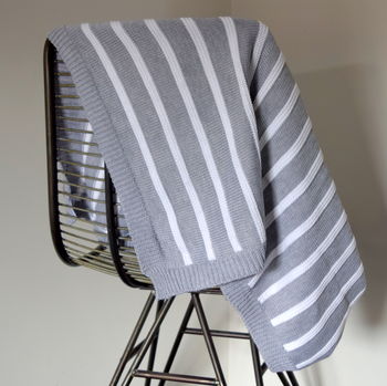 Personalised Grey, Pink Or Blue Knitted Stripe Blanket, 3 of 4