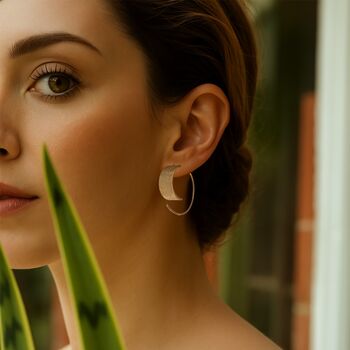 Curved Textured Sterling Silver Hoop Earrings, 3 of 6