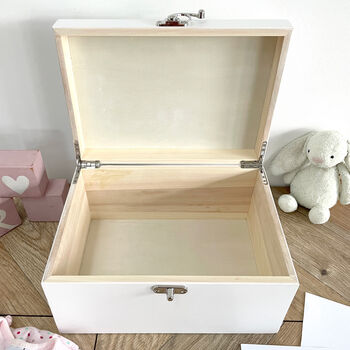 Personalised Born In 2026 Garland Engraved White New Baby Keepsake Box Three Sizes 22cm | 27cm | 30cm, 4 of 7