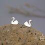 Cute Swan Stud Earrings In Sterling Silver, thumbnail 5 of 11
