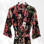 Black And Pink Flower Print Cotton Dressing Gown Kimono, thumbnail 10 of 11