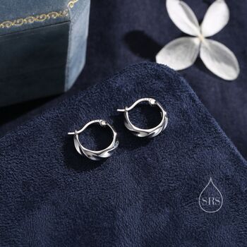 Sterling Silver Croissant Hoop Earrings, 2 of 12