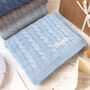 Luxury Boys Blue Grey Baby Cable Blanket, thumbnail 2 of 9
