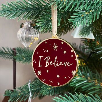 Red 'I Believe' Enamel Christmas Tree Decoration, 4 of 5