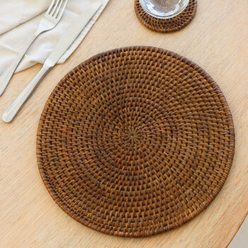 Marbury Brown Round Rattan Placemat Set Of Two, 4 of 4