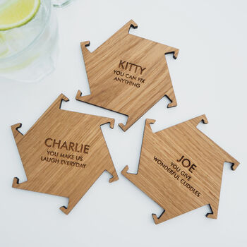 Personalised Wooden Oak Interlocking Jigsaw Coasters, 3 of 7