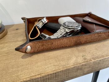 Personalised Rectangle Spanish Brown Leather Desk Tray, 3 of 12